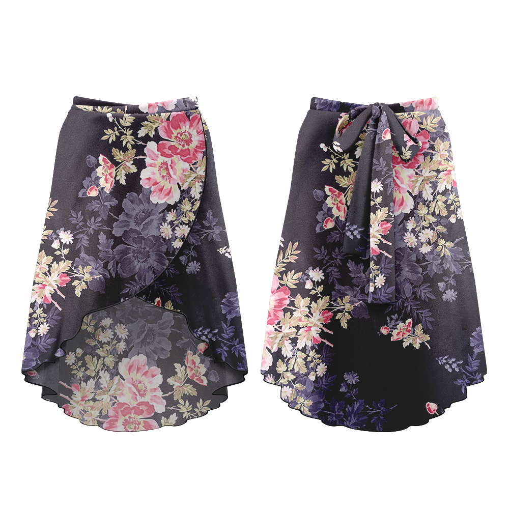 VELVET CHIFFON WRAP SKIRT NOIR ROSE